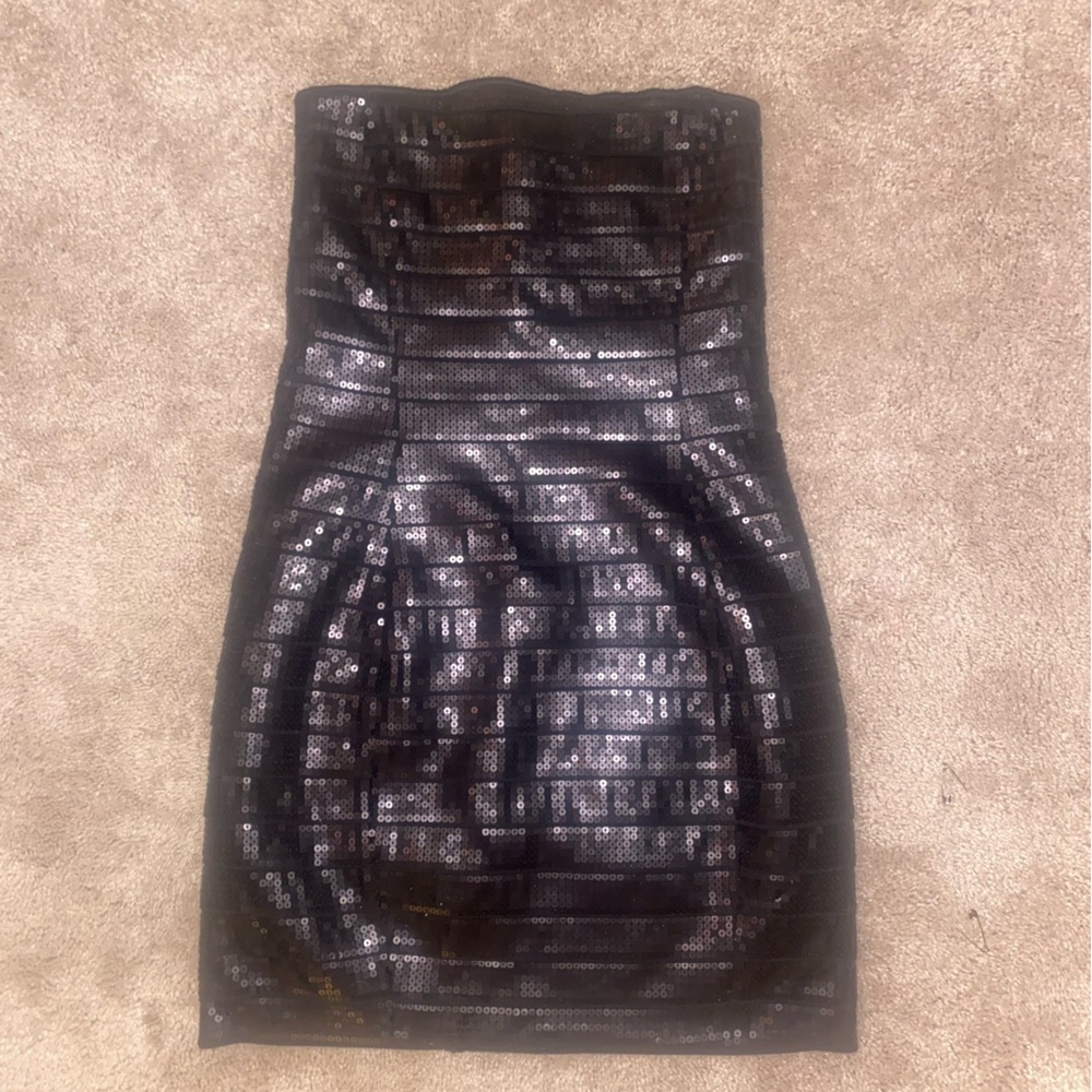 Express Black Sequin Strapless Mini Dress Size XS